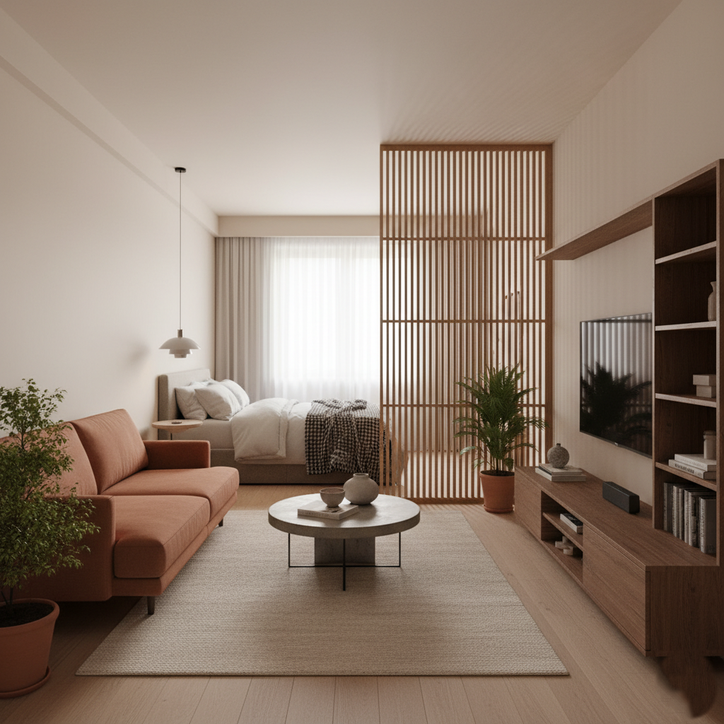 Modern living room with cozy decor